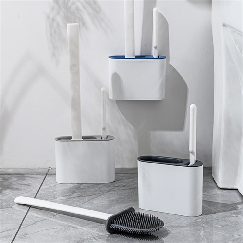 

Cracked Household Long Handle Soft Glue Toilet Brush No Dead Corner Cleaning Tpr Silicone Brush, Navy blue