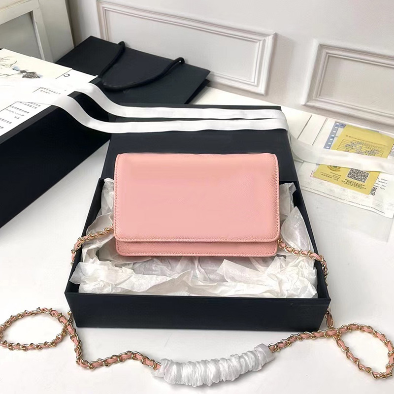 

Wallet on chain Grained Shiny leather chain bag Luxury shoulder bags woc caviar Messenger bags Crossbody desigern Mini Handbag for women Gold Metal AP2804 lady purse, Extra shipping(not for sale separately)
