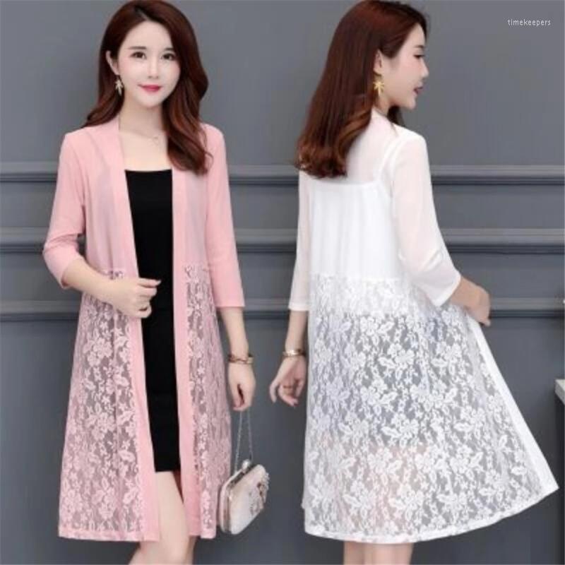 

Women's Knits & Tees Korean Fashion Spring Summer Women Long Cardigan Female Cardigans Lace Coat Jacket Ladies Shawl Outerwear TopsWomen's T, Red a