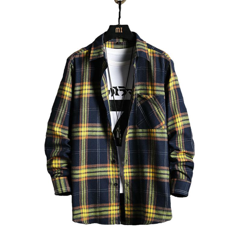 

Men's Casual Shirts Style Brand Cotton Plaid Shirt Male Fashion Autumn Long Sleeve Tops Streetwear Korean Japanese Men, White;black