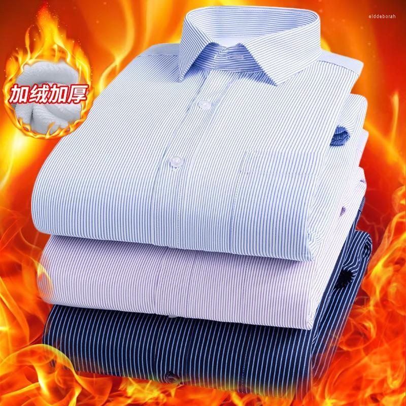 

Men's Dress Shirts Autumn Winter Men Fleece Warm Shirt Male Fashion Printing Long Sleeve Business Big Size Striped Thick ShirMen's Eldd22, 5226