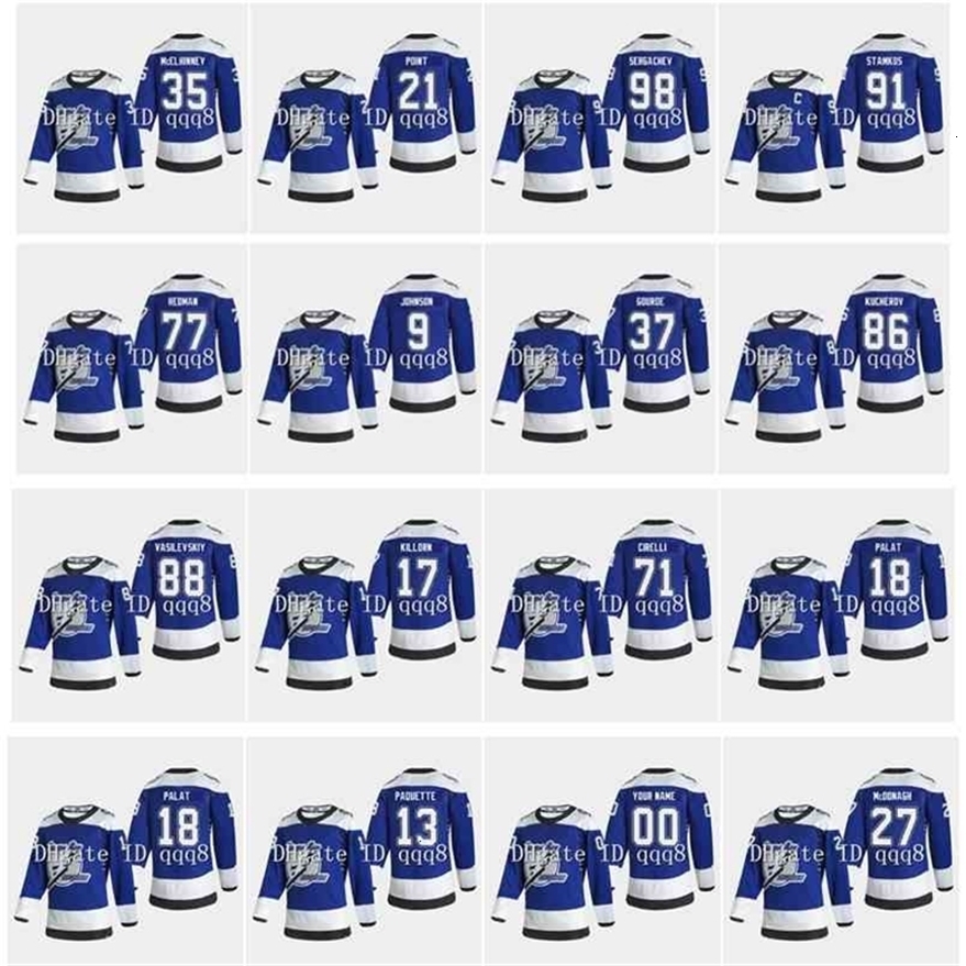 Xfl2020 95 2021 Jersey 91 Steven Stamkos 86 Nikita Kucherov 21 Brayden Point 77 Victor Hedman 9 Tyler Johnson Reverse Retro
