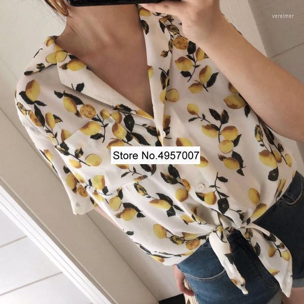

Women' Blouses & Shirts Women Lemon Printed Blouse Top With Short Sleeve & Ties Hem - Ladies Printing Shirt TopWomen' Vere22, Multi