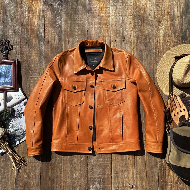 

Men's Leather Faux Leather sales Brand vintage genuine leath 220823, Orange