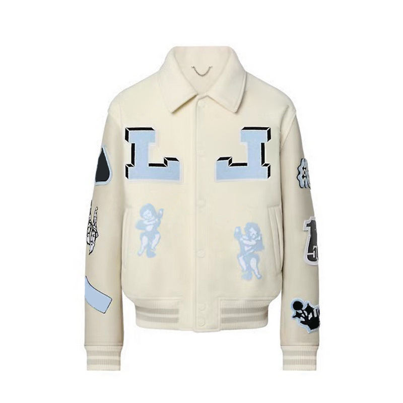 

22FW Embroidery Panelled Baseball Jacket Man Women Fashion Coat Oversize Baseball Uniform FZJK186, Beige