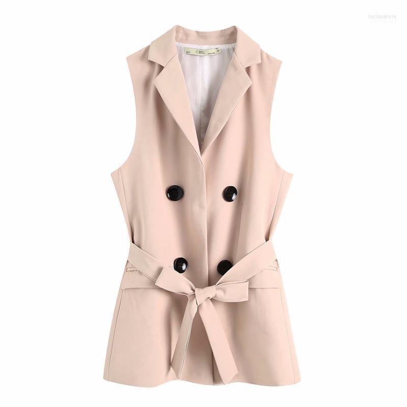 

Women' Vests WT969 Women Fashion Solid Color Double Breasted Adjustable Belt Waistcoat Ladies Elegant Match All Spring Autumn Vest Tops Luc, As picture
