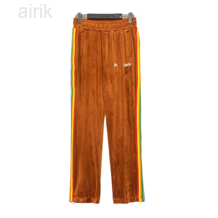 

Designer Loose Men Sports Casual Pants Jogger Side Stripes Designer Fashionable Solid Joggers Sweatpants Rainbow Trousers Elastic Waist, Brown