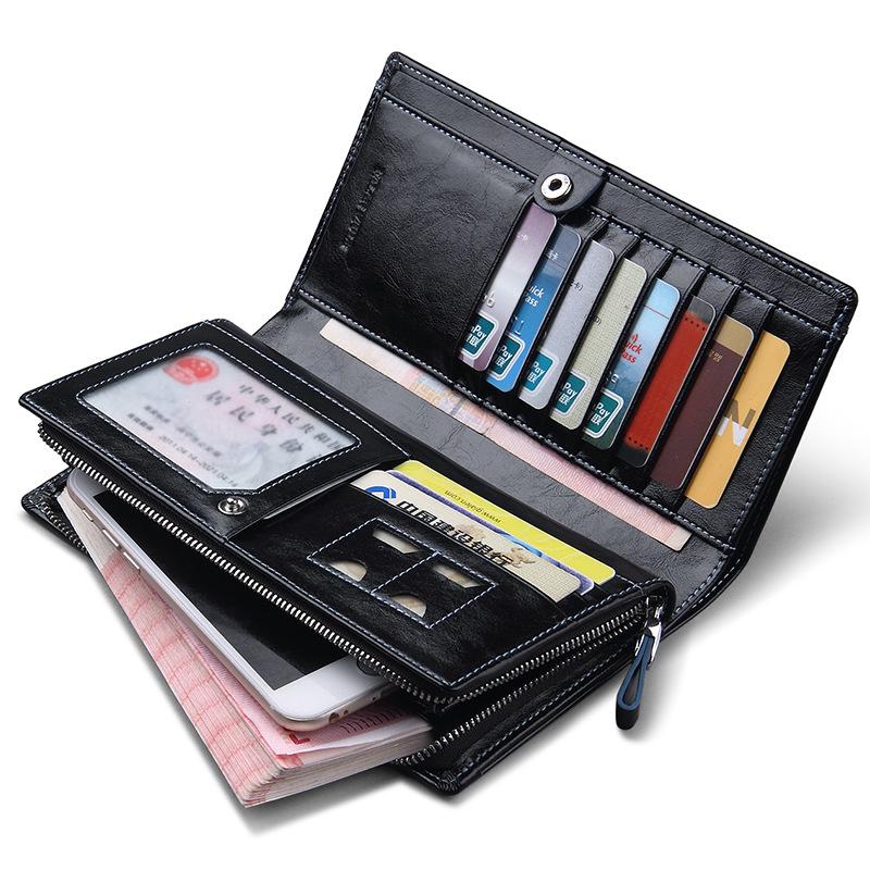 

Wallets Men's Wallet Long Zipper Genuine Leather For Men Clutch Bag Business ID Cedit Card Cover Holder Purse ManWallets, Black