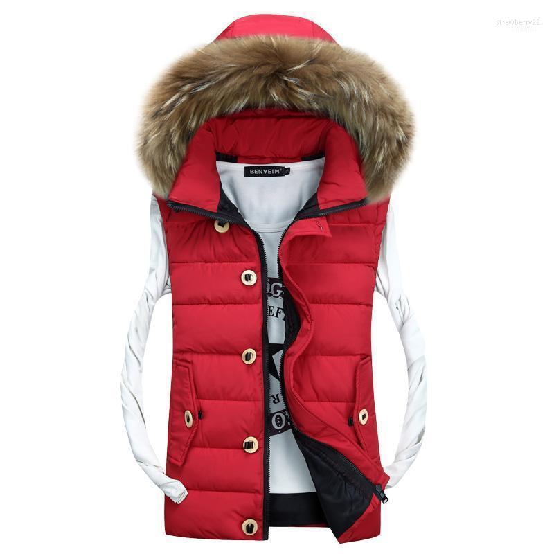 

Men's Vests 2022 Autumn Winter Thick Vest Faux Fur Collar Hooded Puffy Waistcoat Korean Stylish Lovers Casual Warm Sleeveless Jackets Stra22, Black