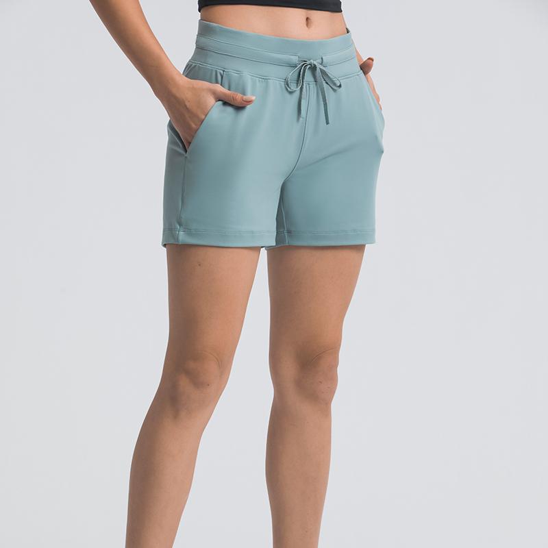 

Gym Clothing Luxury Yoga Pants Loose High Waist Sport Shorts With Pockets Workout Drawstring Running Deportivo Mujer, Blue