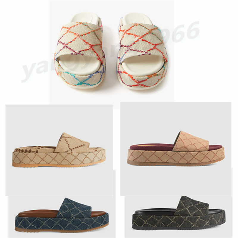 

2022 New Color Designer Slippers Womens Platform Mid Heel Fashion Canvas Dust Foam Runners slippers, Box