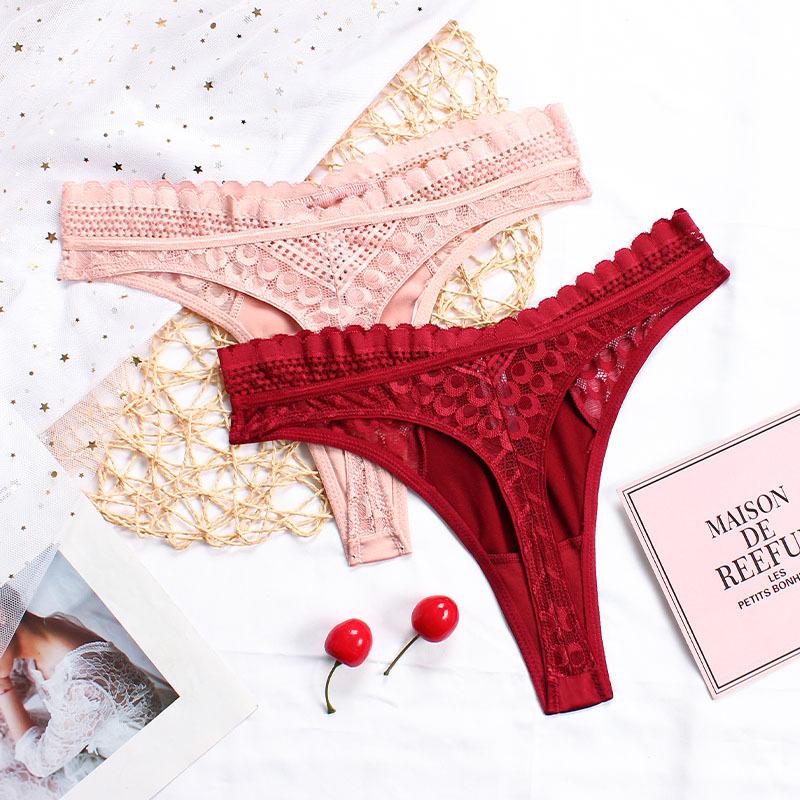 

Women' Panties Sexy Women' Thong Underwear Lace Hollow Bow Silk Low-rise Cotton Crotch G-string For WomenWomen, Black