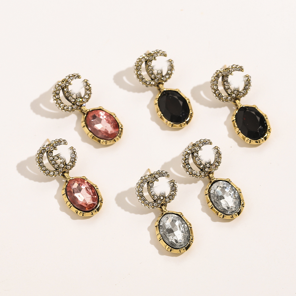 

18K Gold Plated Stainless Steel Stud Earrings Fashion Womens Geometric Brand Desigenr Letter Crystal Rhinestone Pearl Earring Womens Wedding Jewelry Gifts 5Style