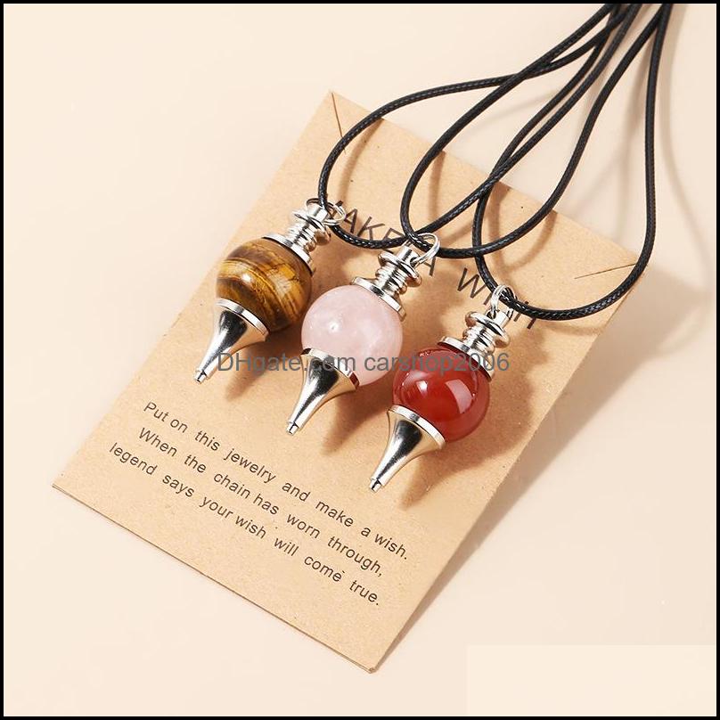 

Pendant Necklaces Round Natural Stone Pendum Necklace Rose Quartz Crystal Make Wish Card Healing For Women Men Drop Deliv Carshop2006 Dhudj