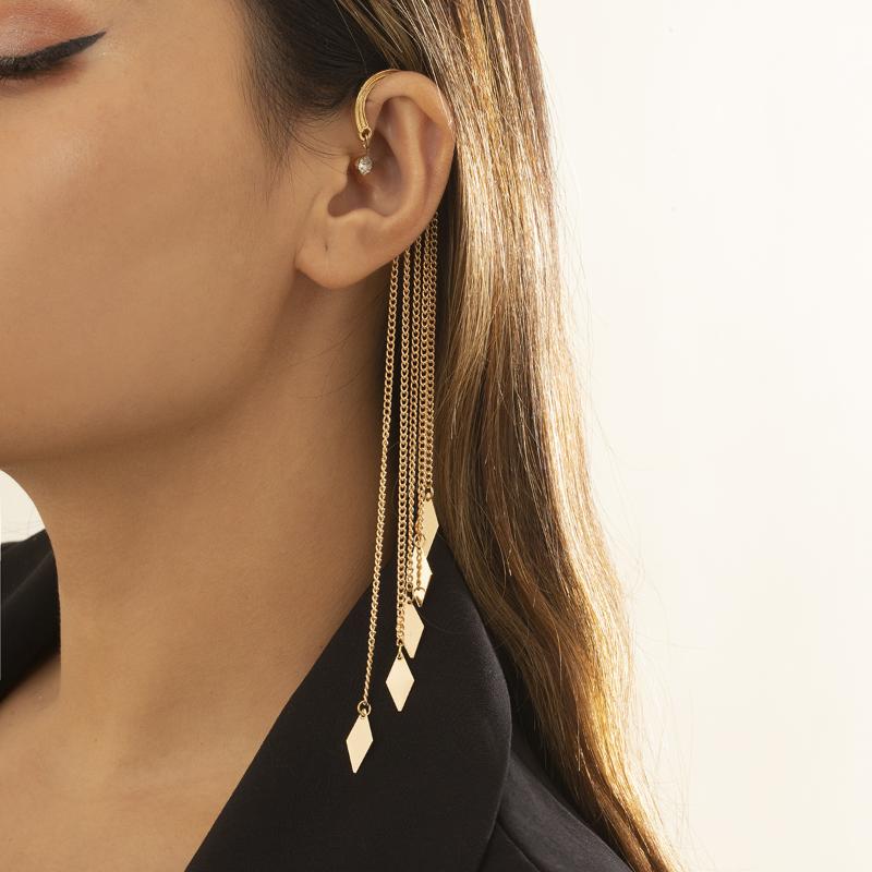 

Dangle & Chandelier Personality Long Fashion Ladies Diamond Tassel Chain Earrings Temperament Metal Sequin Ear Cuff Girlfriend GiftDangle