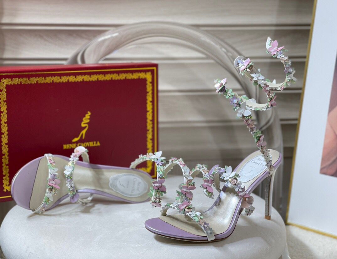 

Summer Elegant Brands Renes Cleo Satin Sandals Shoes Women's Flowers Bouquet Strappy Party Dress Caovillas Gladiator Sandalias Lady Sexy Pumps EU35-43