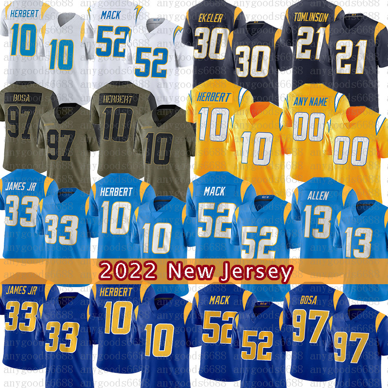 

Mens 10 Justin Herbert Jersey Football Khalil Mack Austin Ekeler Joey Bosa Derwin James Keenan Allen LaDainian Tomlinson Zion Johnson Junior Seau Rashawn Slater, Mens-shandian