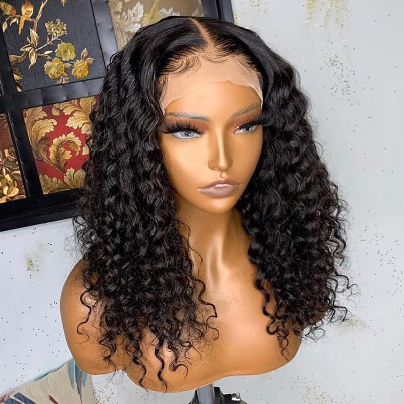 

Lace Wigs 26InchPreplucked Glueless Soft 180 Density Deep Part Kinky Curly Long Black Synthetic Hair Front For Women Babyhair, As pic