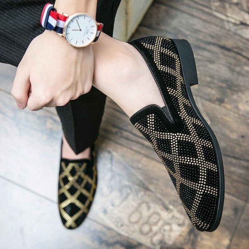 

Loafers Men Shoes Artificial Suede Casual Fashion Color-blocking Heavy Industry Rhinestones A Pedal Pointed Toe Beanie Shoes, Clear