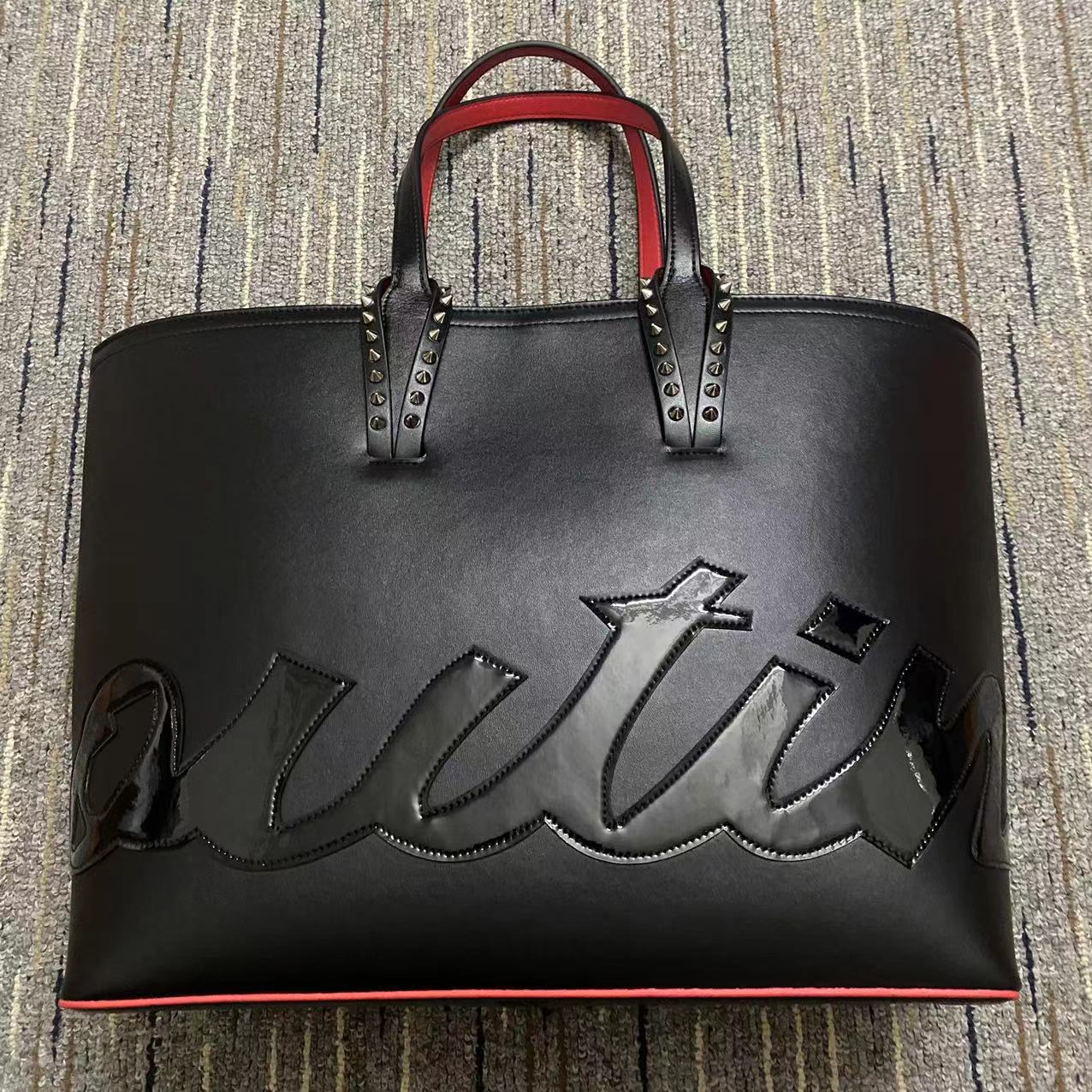 

Women Luxury trave Fashion Bag letter Printing designer totes rivet genuine leather composite handbags purse shopping bags with small wallets, 30.5*49*14cm