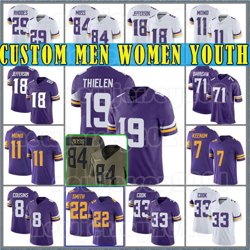 

Derek Stingley Jr. 18 Justin Jefferson custom 19 Adam Thielen Men Za'Darius Smith Football Dalvin Cook Harrison Smith Danielle Hunter Vikings''Jerseys, Custom women (w j r)