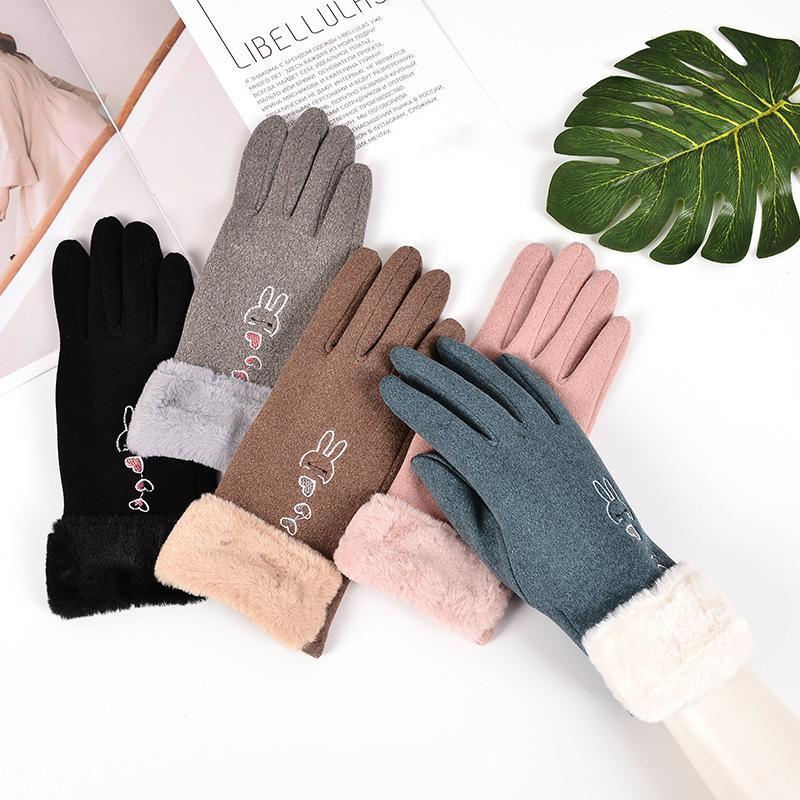 

Five Fingers Gloves Winter Women Outdoor Cycling Thicken Windproof Warm For Cute Waterproof Touch Screen Driving Mittens