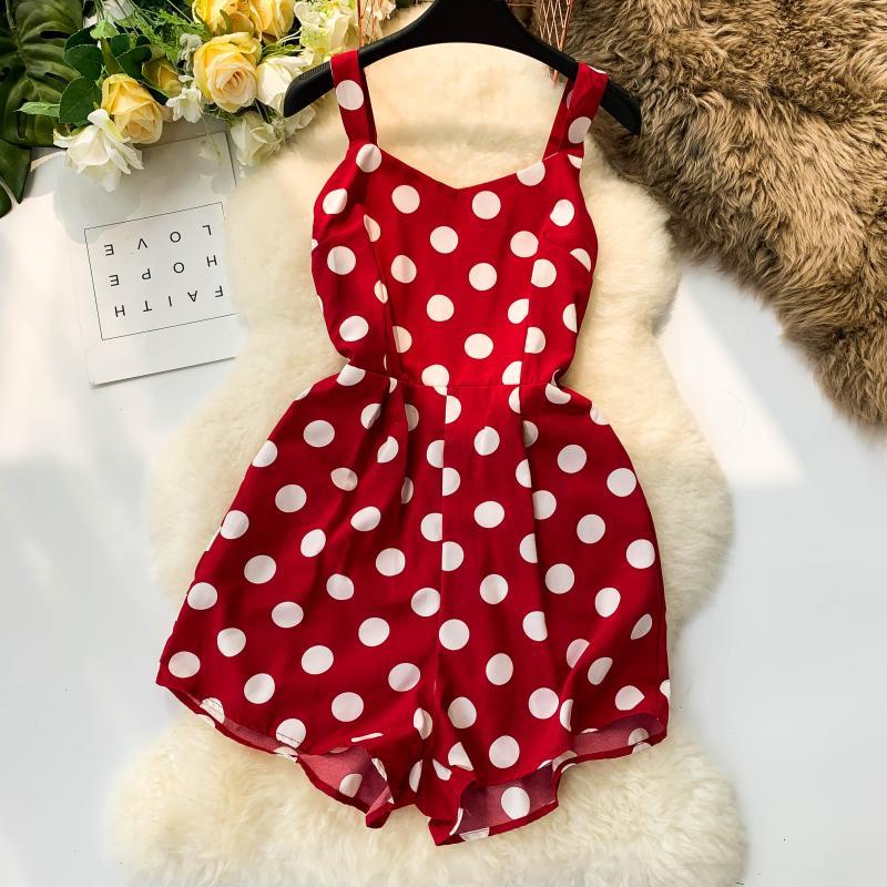 

Women's Jumpsuits & Rompers Women Summer Fashion Sexy Bodysuit Ladies Sweet Beach Jumpsuit Retro Vintage Polka Dot Print Vacation PladsuitsW, Black