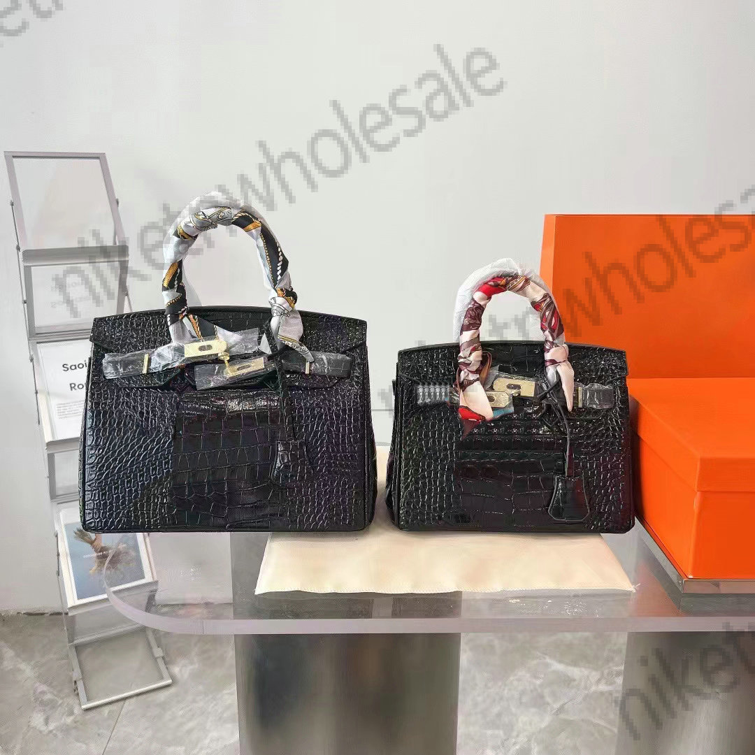

New Bags Totes Luxury Brand Purse Single Zipper Wallets Women HandBags Lady Genuine Leather Tote Handbag kellys's Crocodile print plain25cm 30cm, ###
