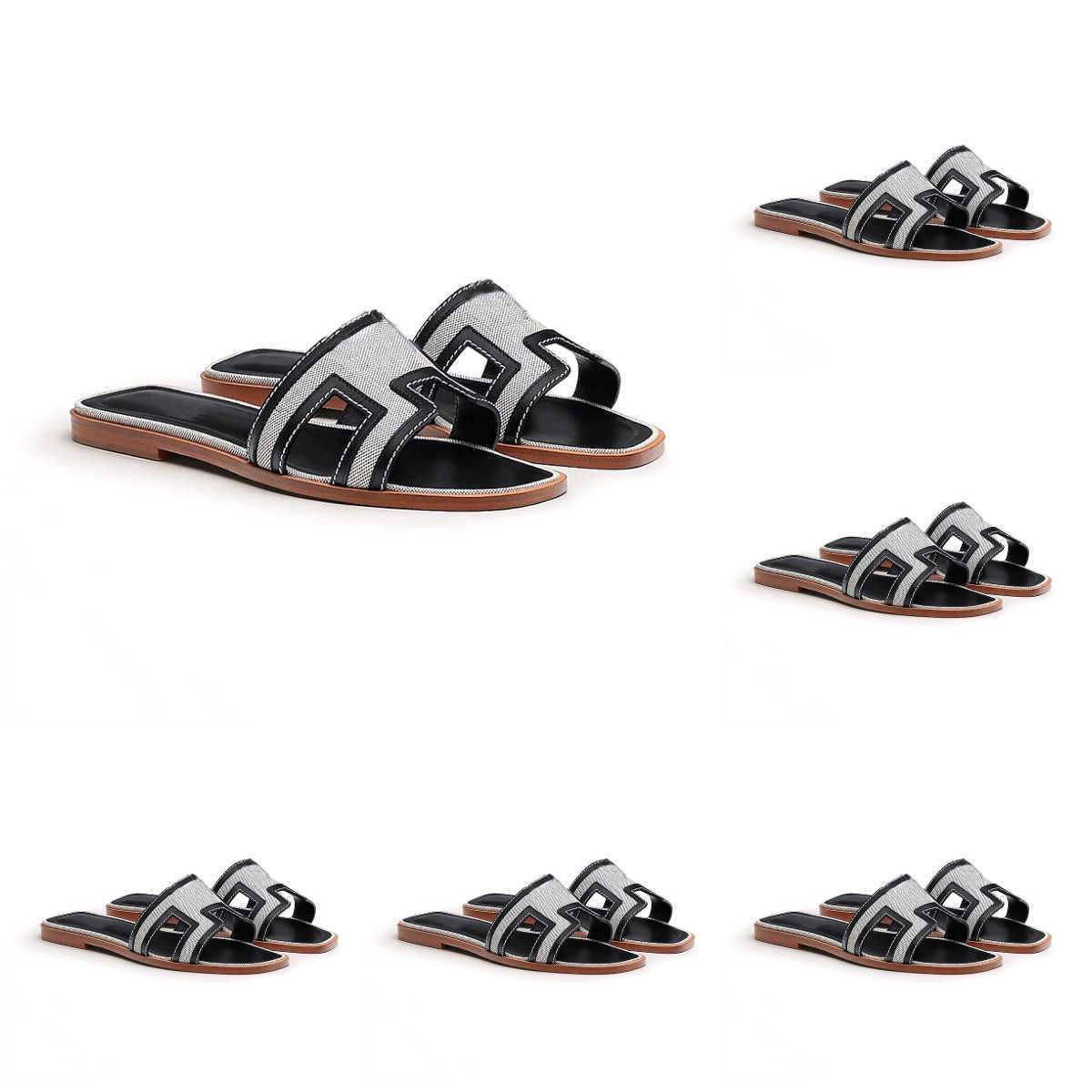 Women Slippers Genuine Leather Sandals Summer Oran Flat Flip Flop Slides Ladies Beach Sandal Luxury Party Wedding Slipper With Box Big Size