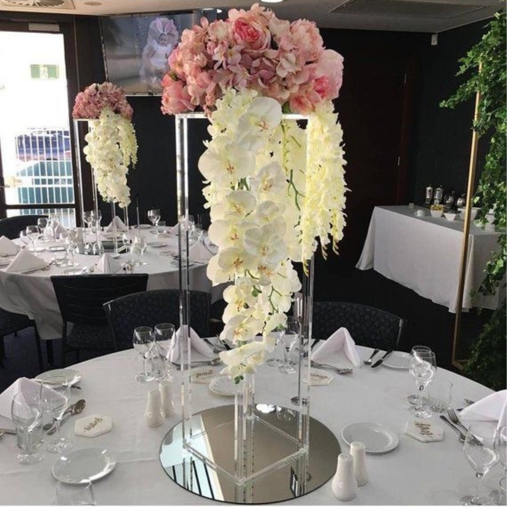 

4 pcs Acrylic Floor Vase Clear Flower Vases Table Centerpiece Marriage Modern Vintage Floral Stand Columns Wedding Decoration, As described