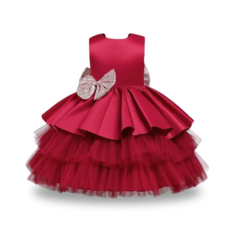 Robes de fille gamin robe bébé princesse pour filles mariage en dentelle grosse paillette arc genou 1 an anniversaire élégant concours de fête de