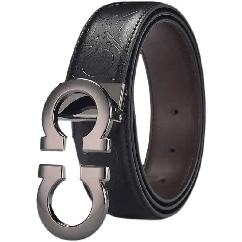 

men's Designer belt 8-word smooth buckle leather luxury letter versatile business casual classic Korean Jeans Belt trend, Gold