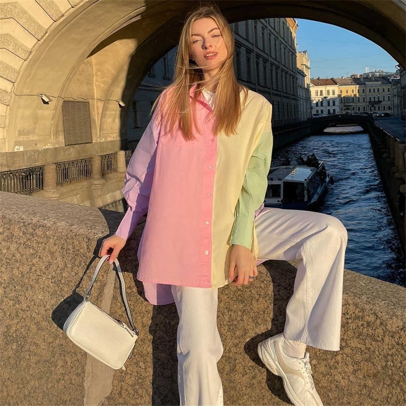 

Shirt Women Patchwork Long Sleeves Fashion Casual Chic Lady Blouses Woman Shirt Summer Tops 210709, As picture