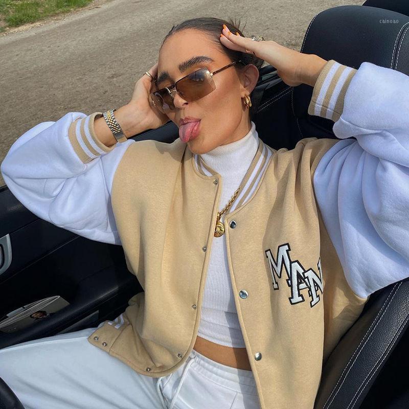 

Women's Jackets Autumn Winter Mens Women Hip Hop Color Block Racing Bombe Oversized Fashion Streetwear Racer, Khaki