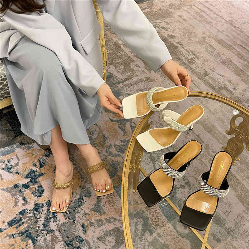 

Sandals Designer Luxury Star White home b large thick diamond strip sandals thin heels high square toe women's shoes, Box
