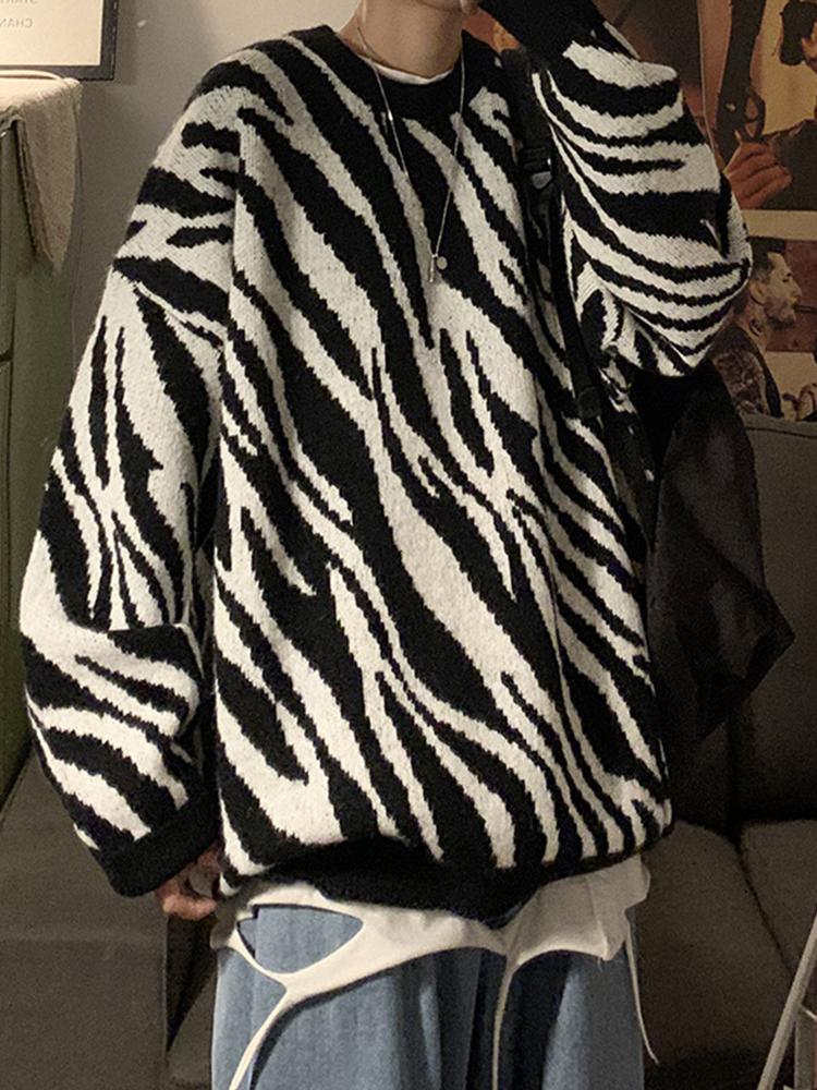 Pulls pour hommes Harajuku Pull pour hommes Street Zebra Stripe Noir Blanc Couleurs Classiques Casual Rétro Homme Tricoté Y2K Hip Hop Ye Pullover