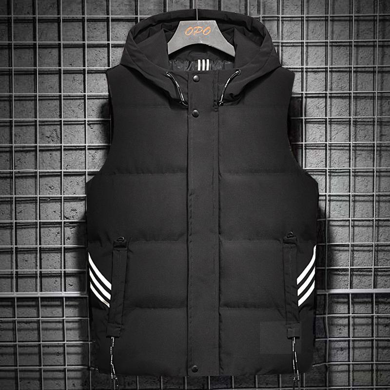 

Men's Down & Parkas -7XL Plus Size Vest Hoodie Winter Men Striped Cotton Jacket Hoodies Slim Casual Large Korean Design Zipper CoatMen's, Black