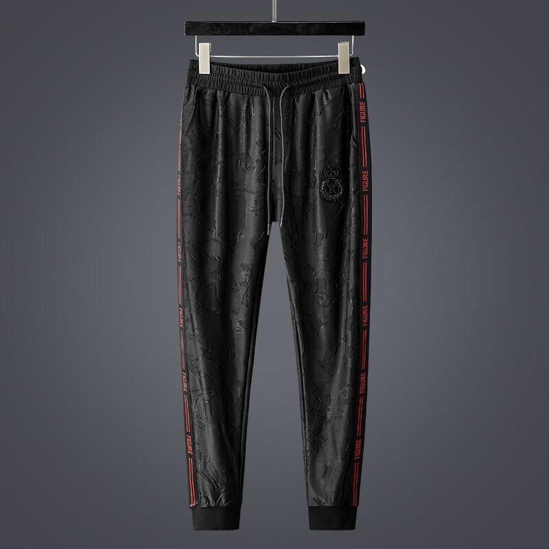 

Men's Pants Luxury High-end Jacquard Casual Men 2022 Spring And Summer Korean Fashion Personalized Ribbon Autumn, Black