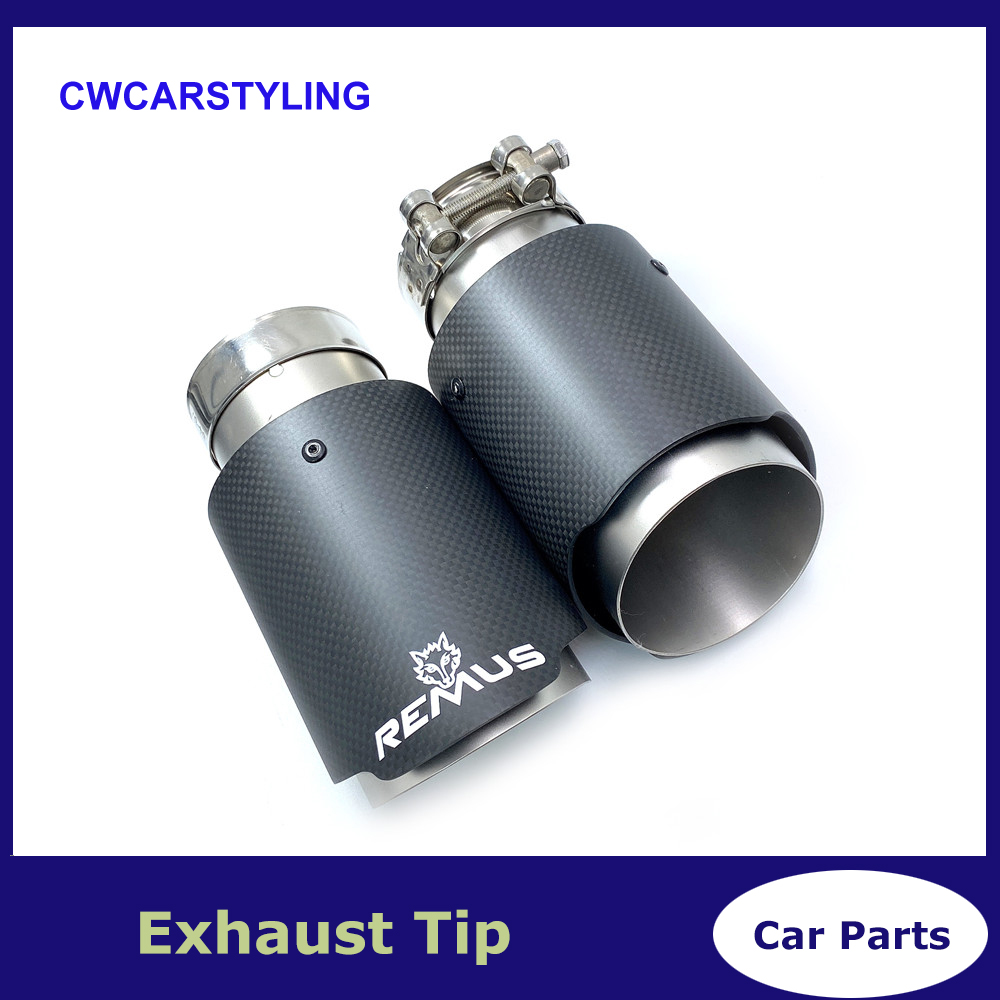 

PCS Car Exhaust Tail Pipe Matt Carbon Fiber Sandblasting Stainless Steel Straight Flange Muffler Tip With Remus Logo