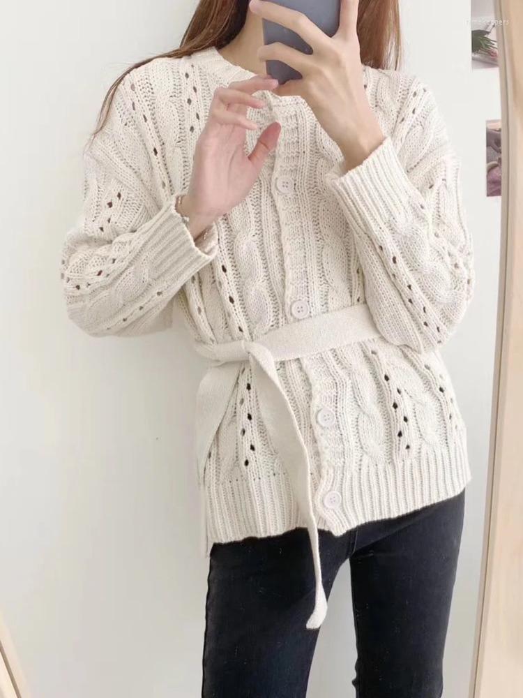 

Women' Knits & Tees Women' Cardigan Sweater Korean Version Of Twist Buttoned Waist Knitted Thick Short Jacket With BeltWomen' Time22, Beige