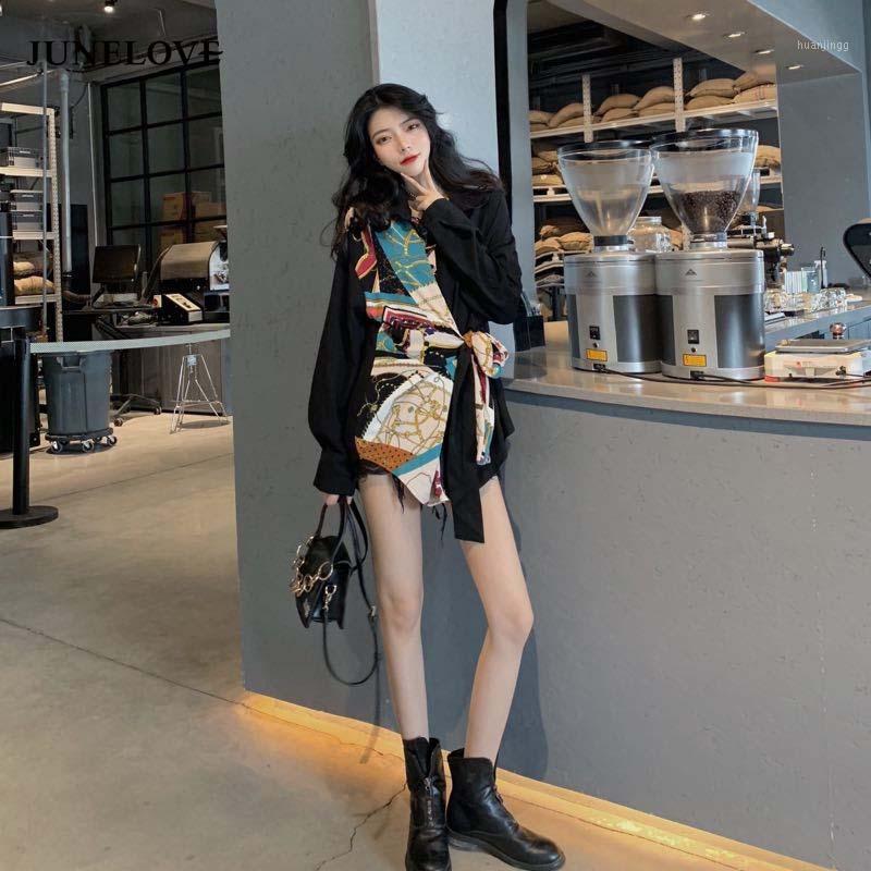 

JuneLove Spring Women Korean Chic Long Sleeve Blouse Vintage Lady Sashes Print Shirts Female Turn Down Collar Loose Tops Women's Blouses &, Picture