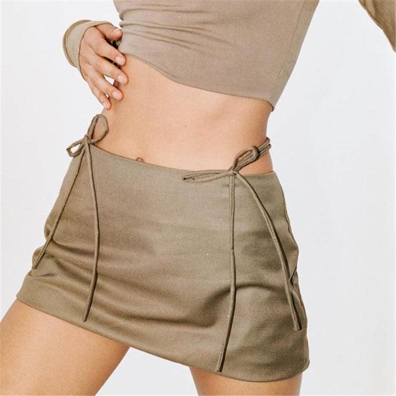 

Skirts Korean Fashion Miini Womens 2022 Summer Super Mini Skirt Black Sexy Kawaii Clothes Pencil Khaki Lace Up DrawstringSkirts