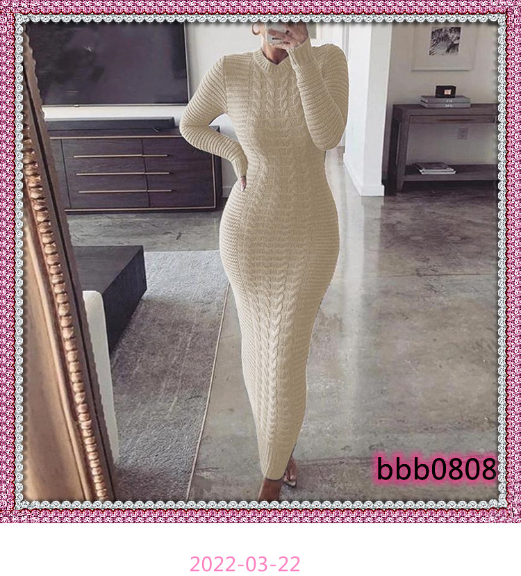 

Solid Color Knit Dresses Womens Designer O Neck Slim Long Dresses Autumn Fashion Sexy Women Sweater Bodycon Clothing, Gray