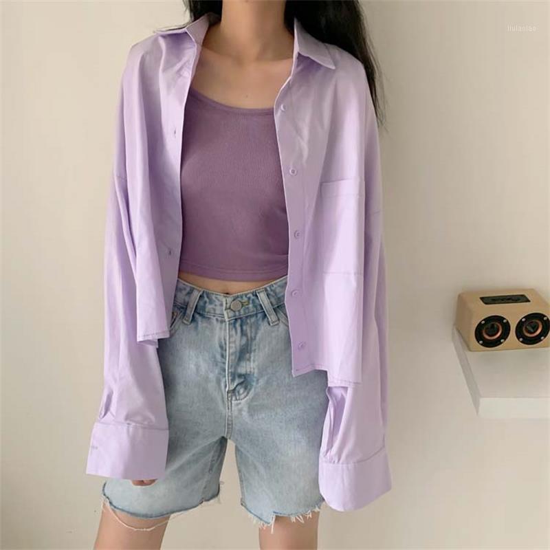 

Women's Blouses & Shirts Female Korean Harajuku Cute Casual Solid Loose Shirt Ulzzang Japanese Kawaii Vintage Clothes For Women, White
