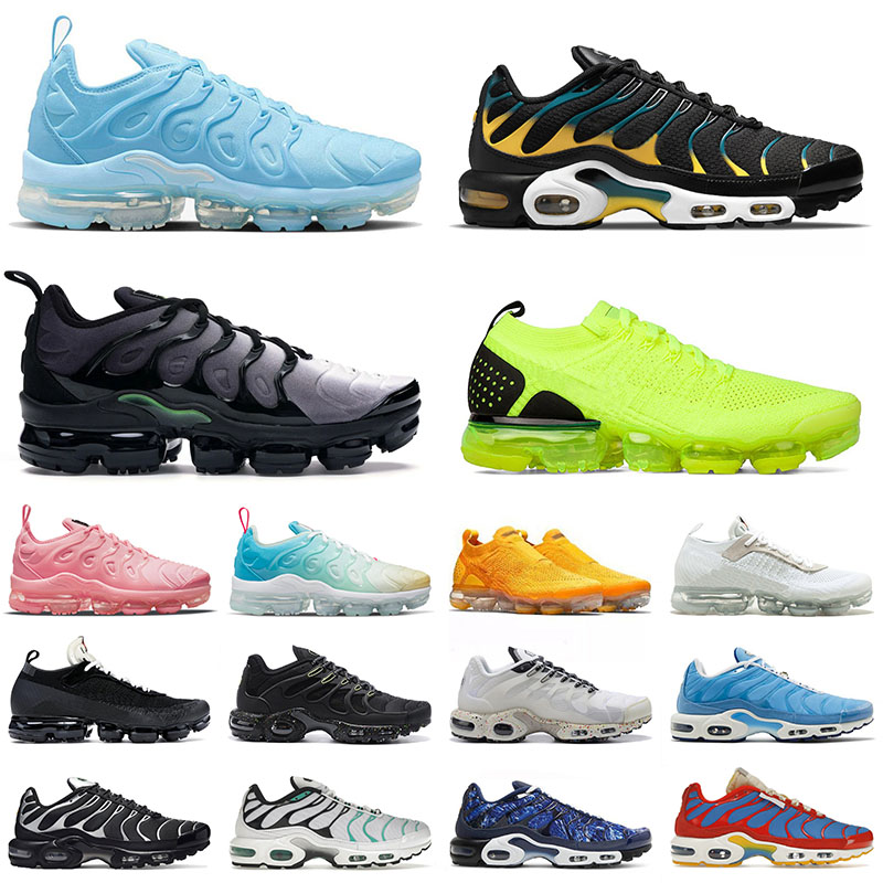 

jogging tn plus running shoes air vpouar max men trainers terrascape Moc 2 fashion fly knit flynit Blue Hyper Jade sneakers women sports White Black Lime big size 13, 40-46 blue fury