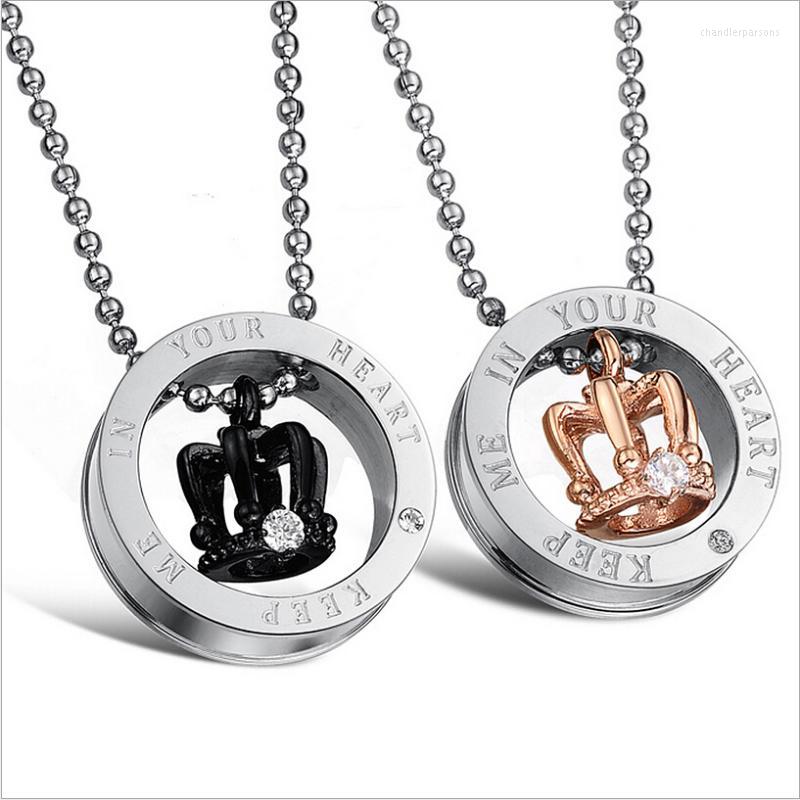 

Pendant Necklaces Classic Crown Zircon Titanium Steel Couple NecklacePendant