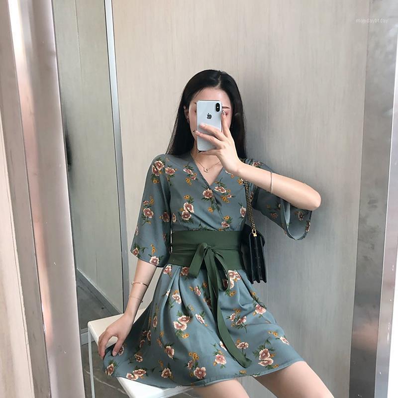 

Ethnic Clothing Japanese Floral Yukata Kimono Dresses For Women Sakura Print Summer Half Sleeve High Waist Obi Belt Slim Dress Streetwear 20
