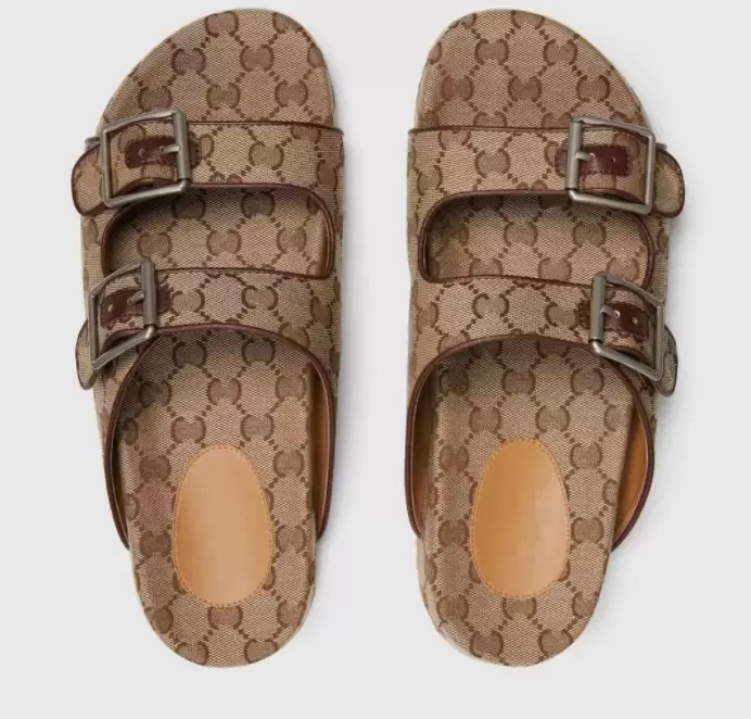 

2022 Women Multicolor Flat Slippers Sandals With 2 Straps Lady Fashion Metal Buckle Beach Slides Men's lace-up Scuffs For Summer 35-43 OMF, Color 5