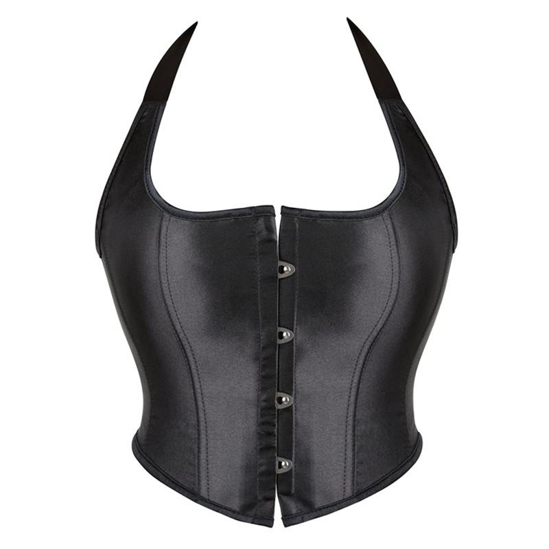 

Bustiers & Corsets Overbust Corset Plus Size Sexy Corselet And Crop Tops Black Satin Gothic Lingerie Women Halter KorsetBustiers