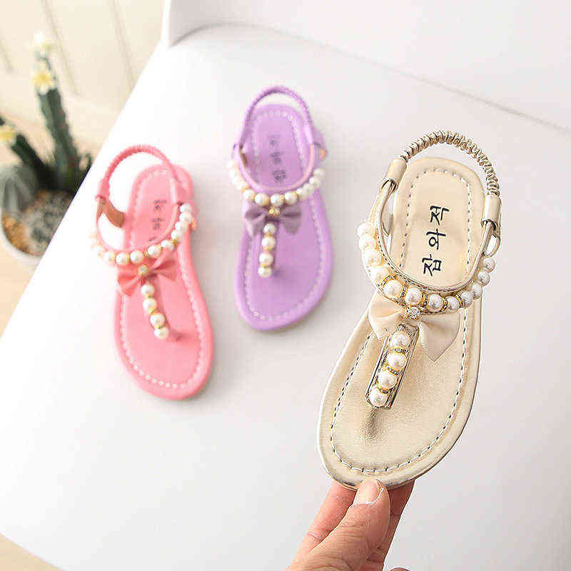 

Girls' Sandals Summer New Fashion Korean Version of Soft-soled Children's Princess Shoes Non-slip Beaded Children's Sandals G220418